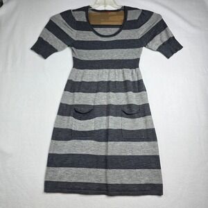 Women's Striped Knit Sweater Dress w/ Pockets Short Sleeve Scoop Neck Casual 1X